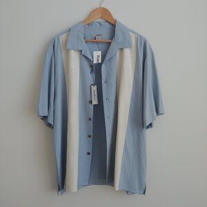 NEW WITH TAGS Andros 100% silk Men's XL short sleeve button up shirt white blue